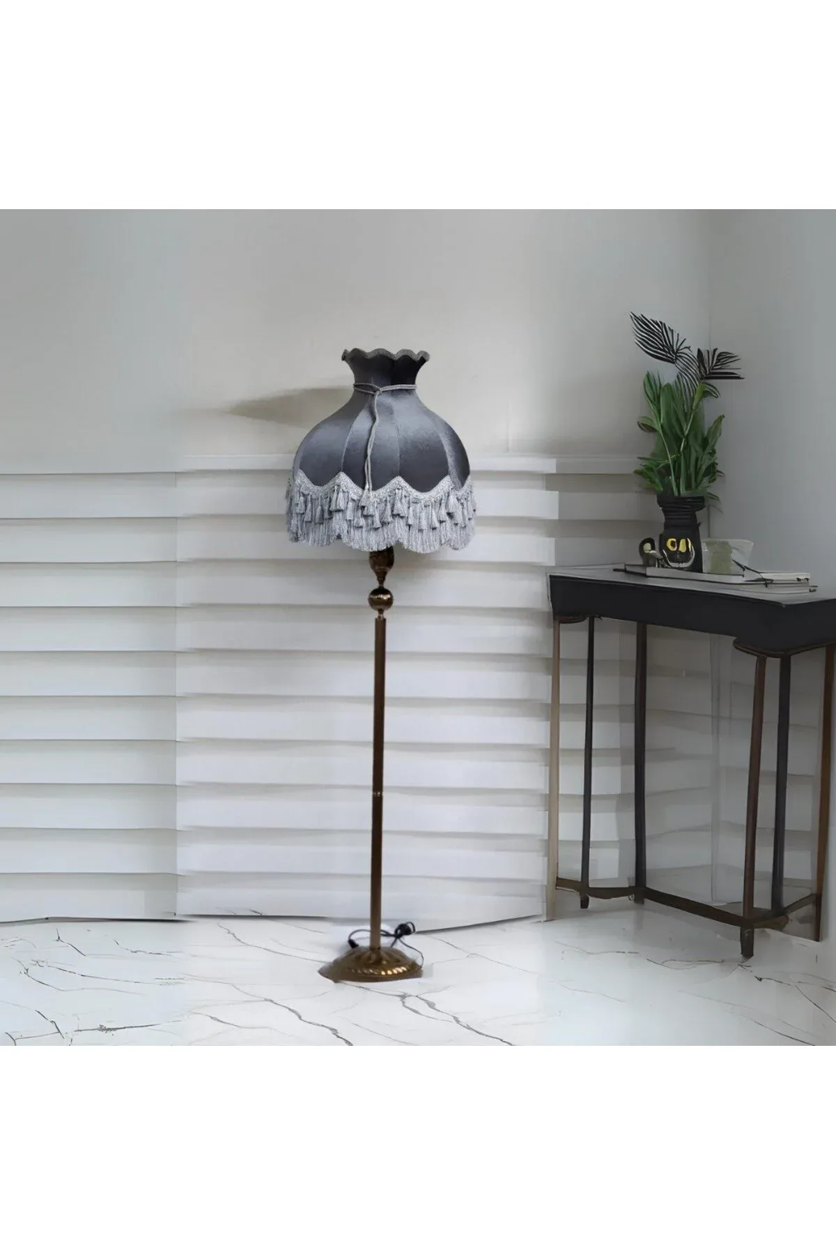 Klasik Lambader BRONZ Ayak GRİ Şapka 170cm.