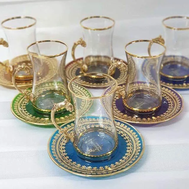 Sema Kulplu Çay Bardak Seti Asorti