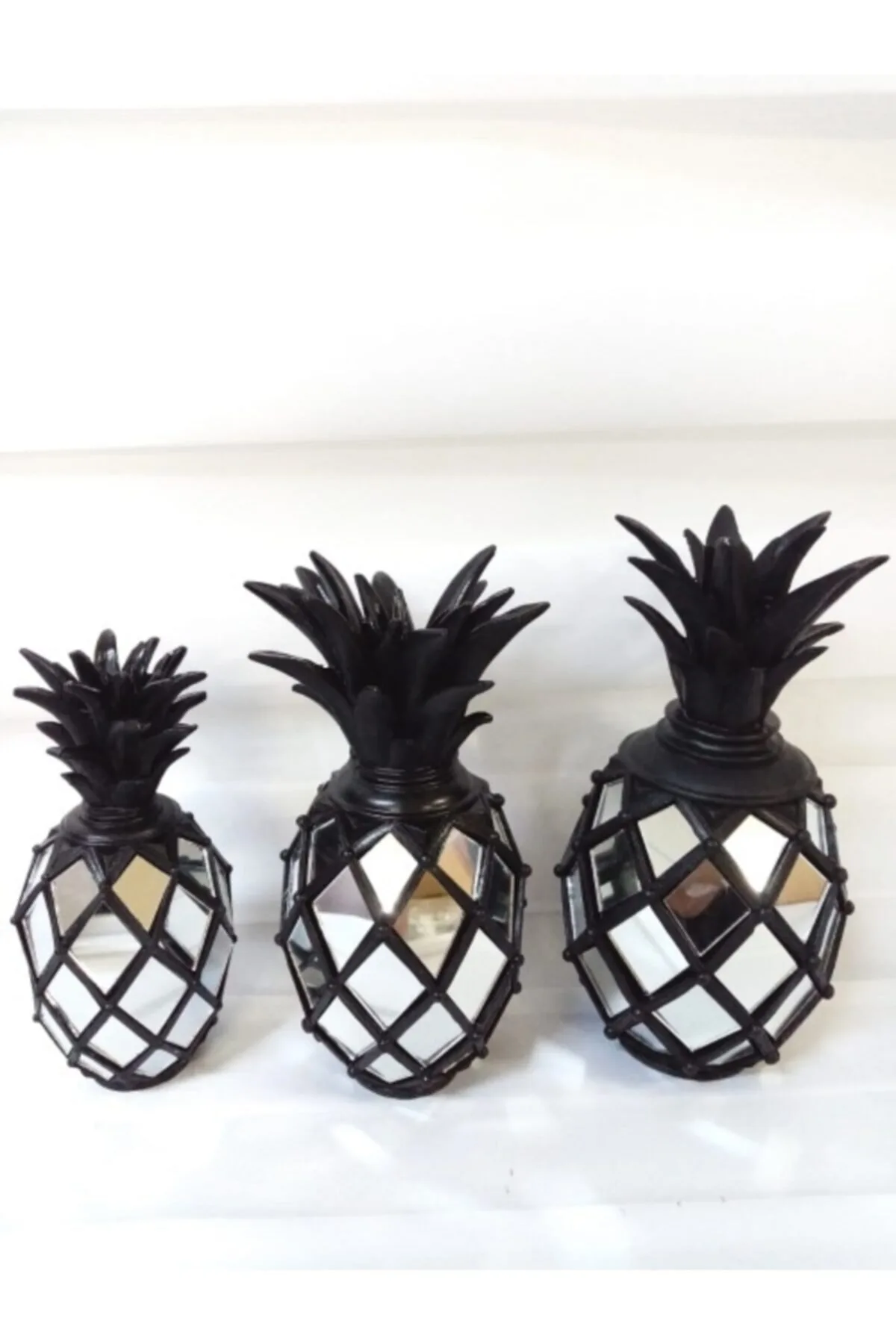 Ananas Dekoratif Obje Aynalı 3lü Siyah