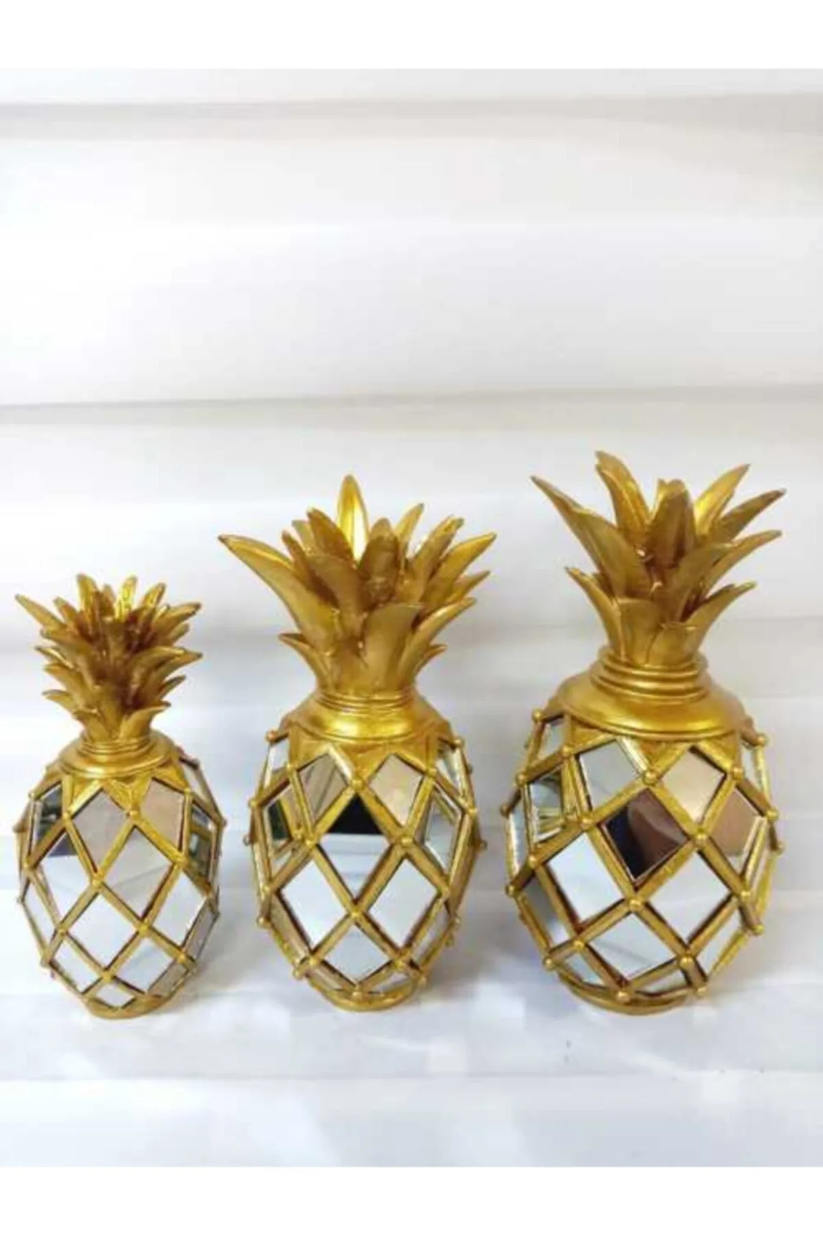 Ananas Dekoratif Obje Aynalı 3lü Sarı