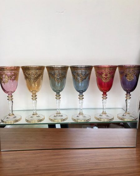 Monalisa Altın İşlemeli Ayaklı Kadeh Asorti 6'lı