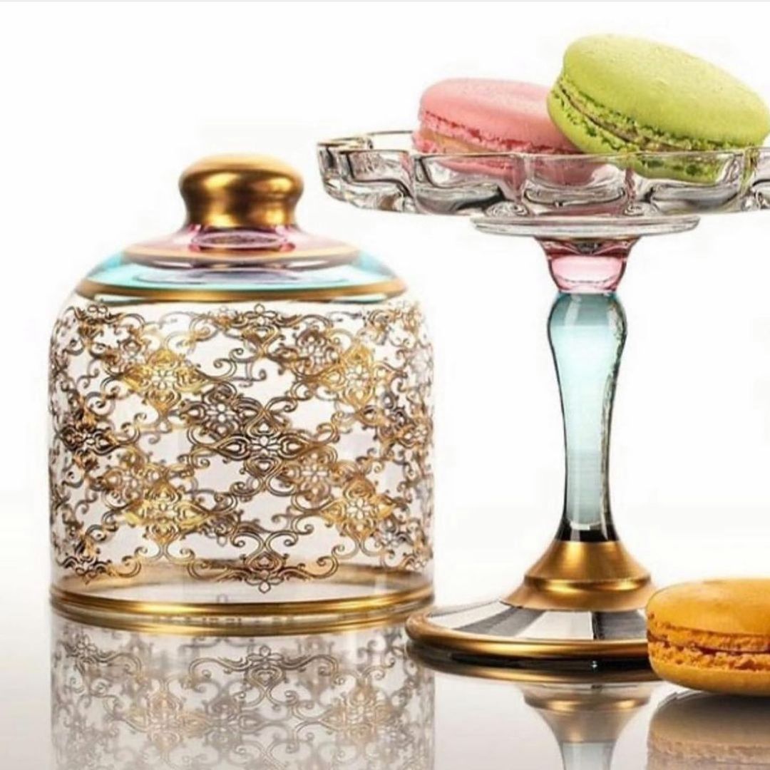 Şekerlik Kapaklı El Boyama Gerçek Altın