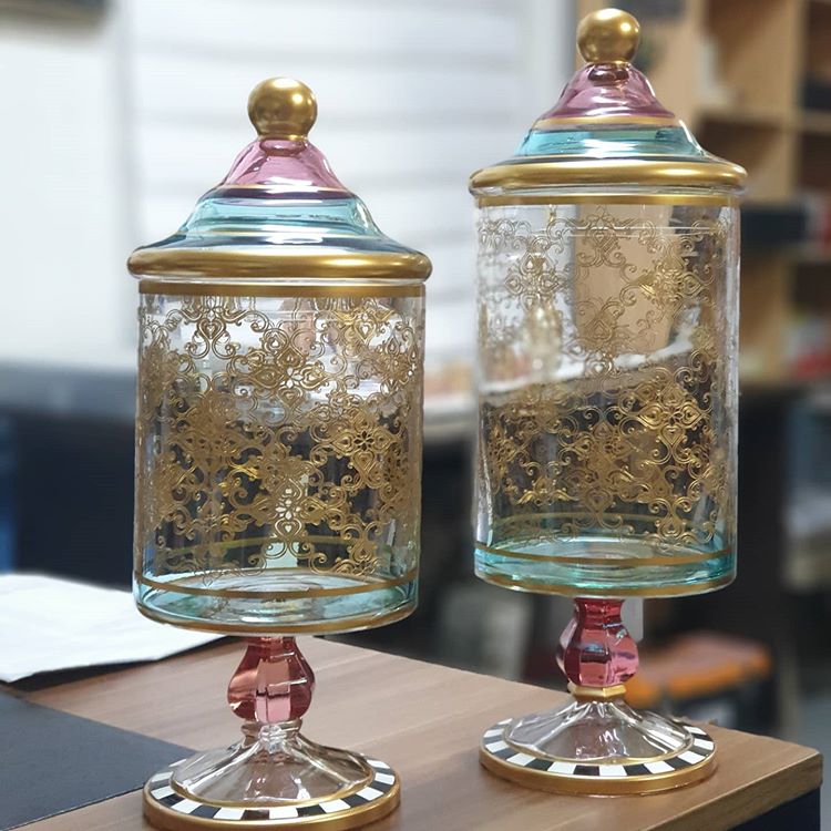 Gerçek Altın İşleme Ayaklı Kapaklı Kavanoz