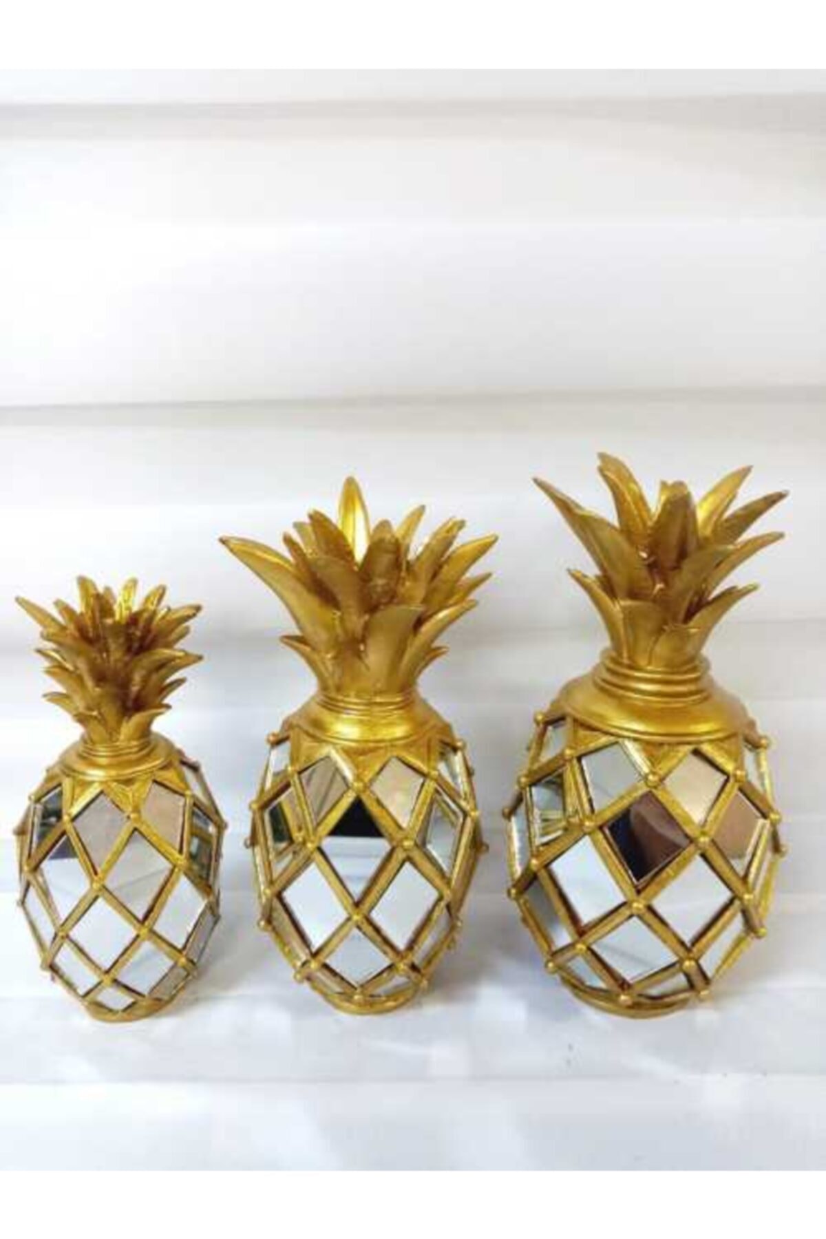 Ananas Dekoratif Obje Aynalı 3lü Sarı