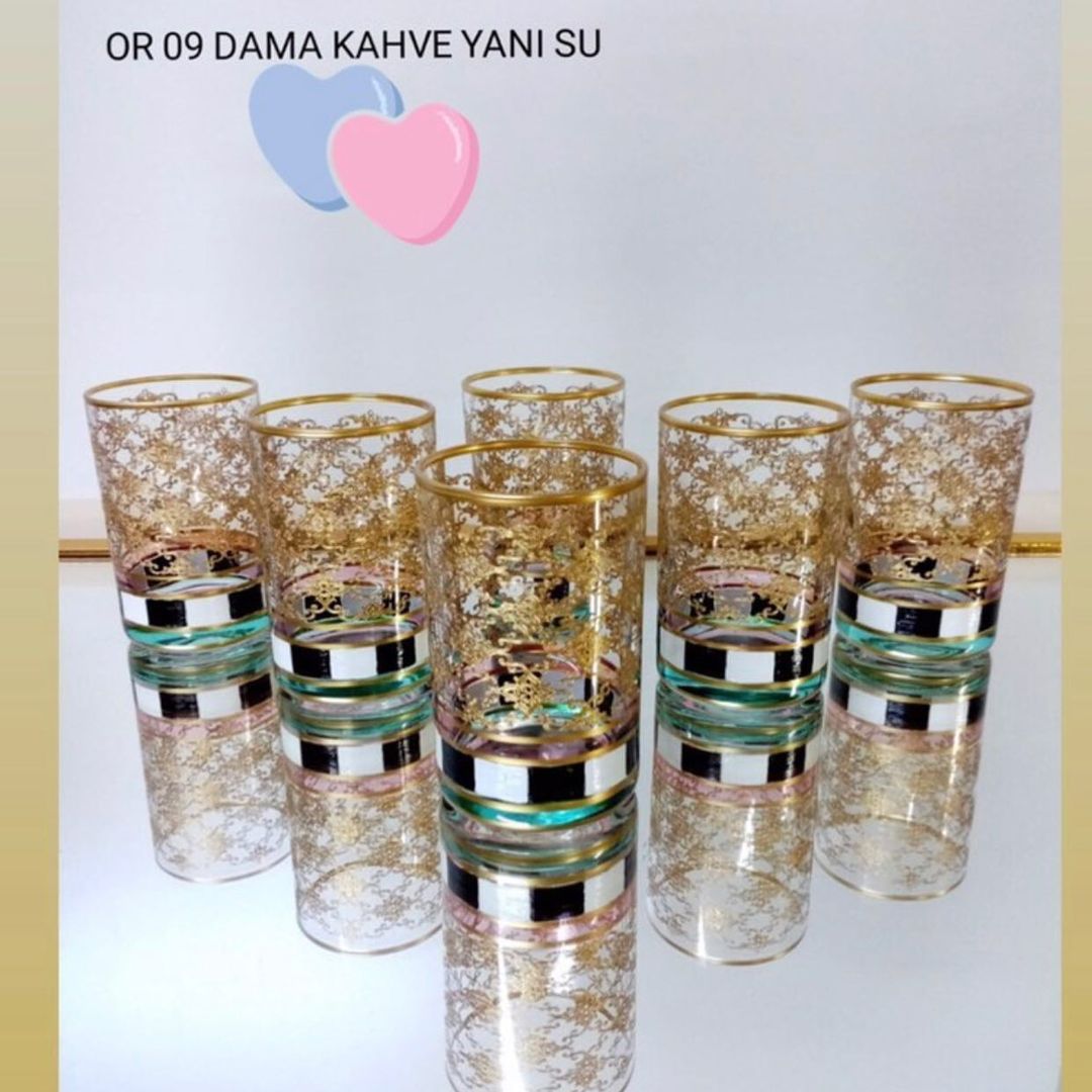 Kahve Yanı Su Bardağı Damalı Gerçek Altın