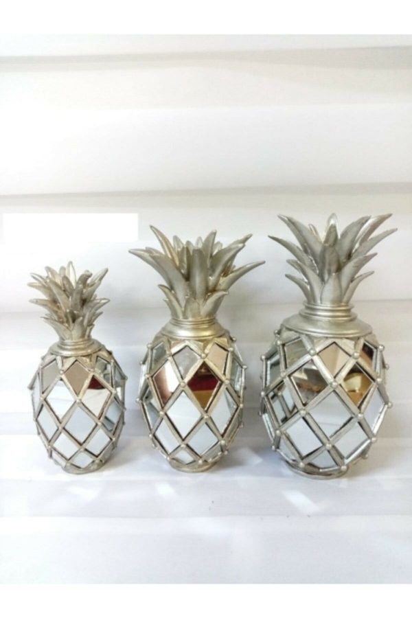 Ananas Dekoratif Obje Aynalı 3lü Gümüş