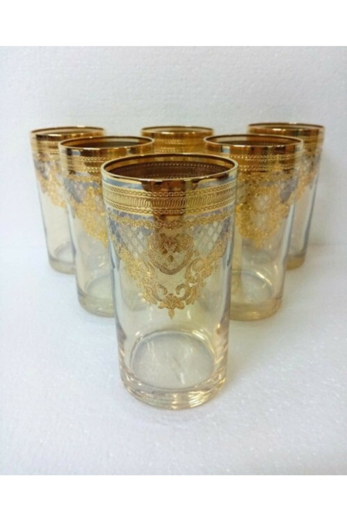 Simona Altın İşlemeli Meşrubat Bardağı 6'lı Bal Rengi
